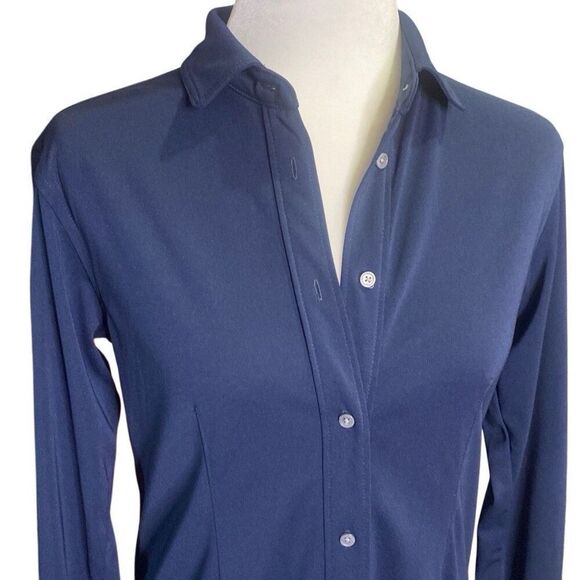 J Crew Navy Blue Belted Long Sleeve/Tab Sleeve Button Down Shirt Dress XS - Picture 3 of 6